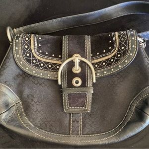 Coach Black Hand Bag Suede and Leather Decorated With Studs